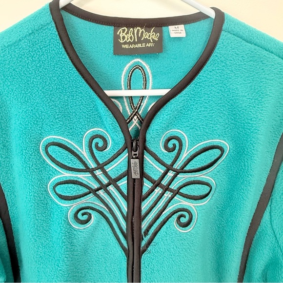 Bob Mackie Turquoise Cardigan with Black Trim - Picture 4 of 8